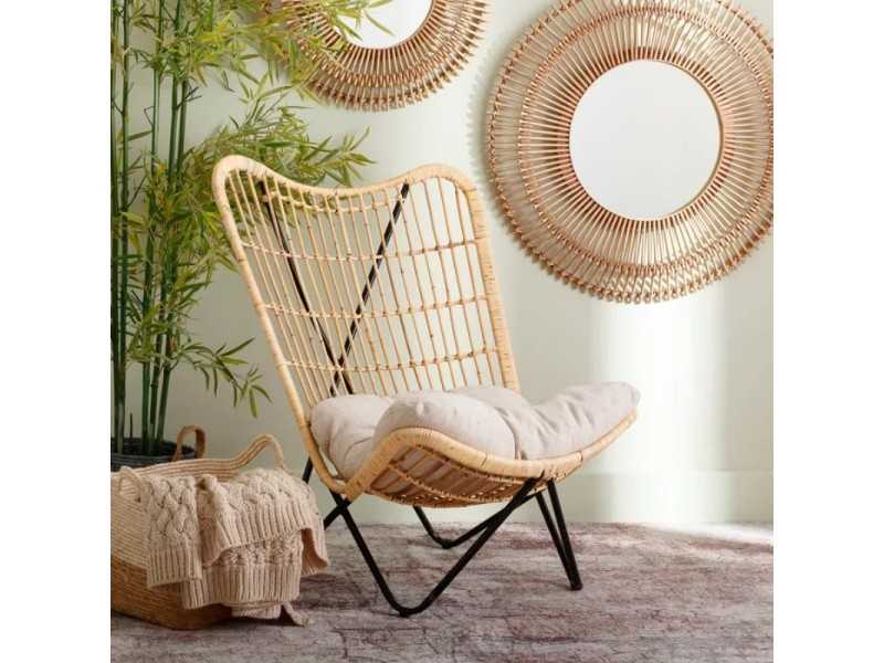 Natural fiber armchair with cushion - BAMBINA