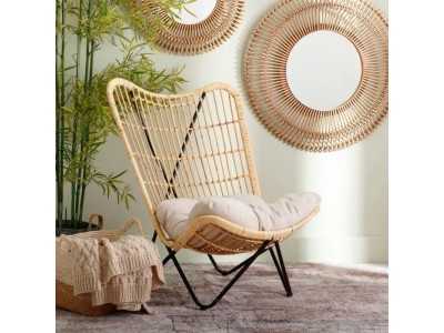 Natural fiber armchair with cushion - BAMBINA Natural fiber armchair with cushion - BAMBINA