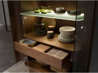 High sideboard / display cabinet in walnut with glass doors - ATHENEA