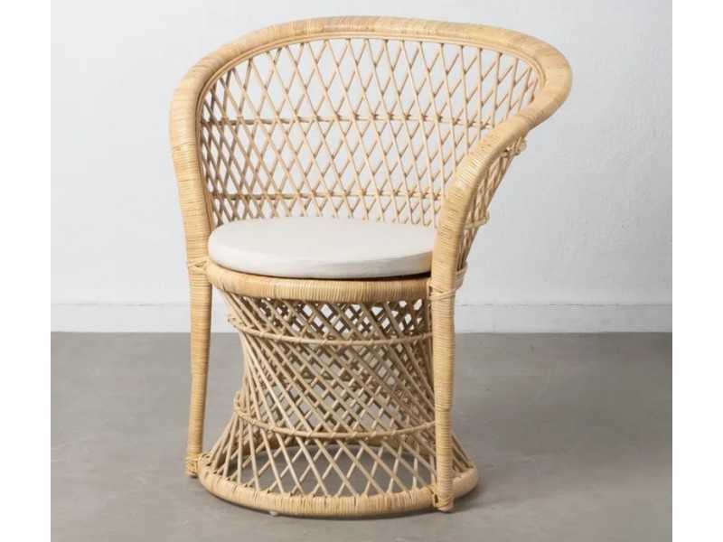 Natural fiber armchair with seat cushion - EMMANUELLE