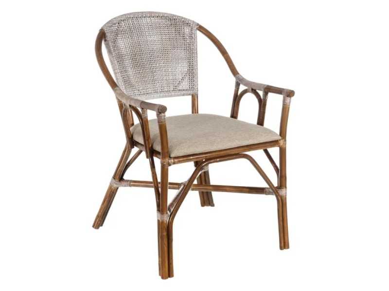 Natural fiber chair with seat cushion - MALLORCA