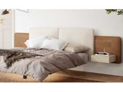 Cama completa tapizada con base de cama en acero y 2 mesitas - AUDE XL