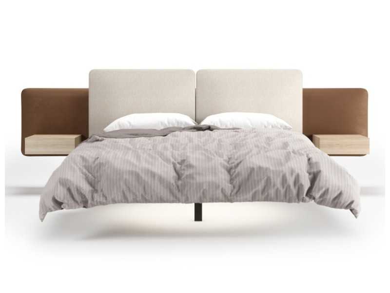 Cama completa tapizada con base de cama en acero y 2 mesitas - AUDE XL