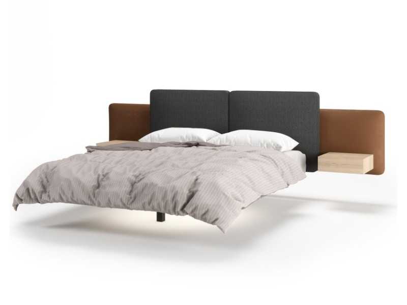 Full upholstered bed with steel bed base and 2 side tables - AUDE XL