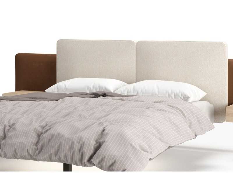 Cama completa tapizada con base de cama en acero y 2 mesitas - AUDE XL