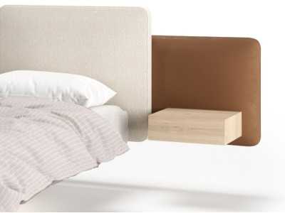 Lit complet tapissé avec sommier en acier et 2 tables de nuit - AUDE XL