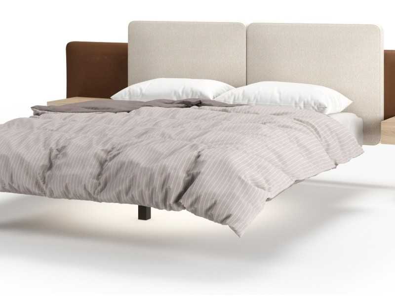 Cama completa tapizada con base de cama en acero y 2 mesitas - AUDE XL