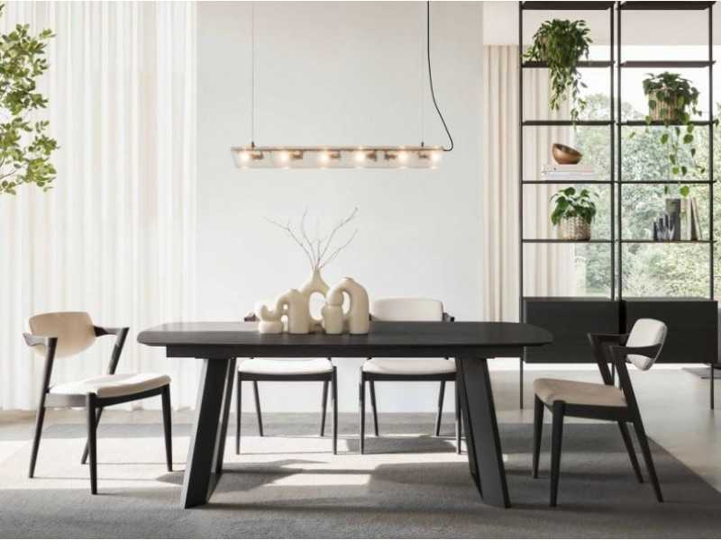 Extendable dining table in oak wood and steel legs - AUDE ACIER