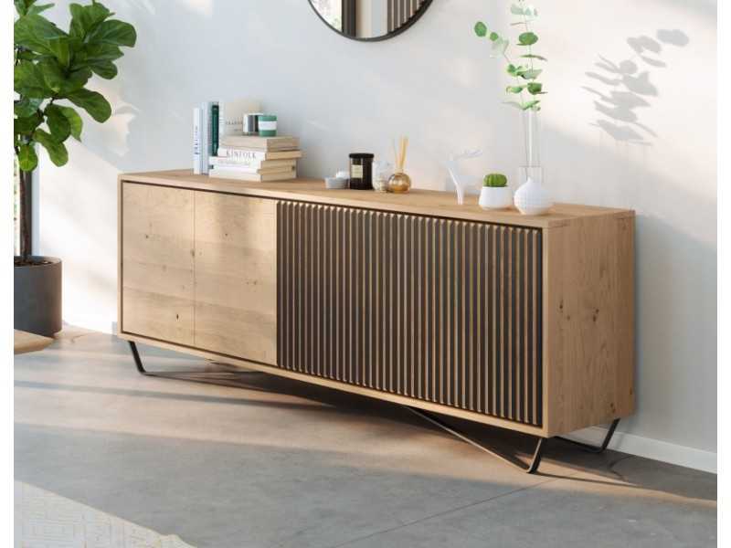 Design sideboard in oak wood and steel base - ALDO