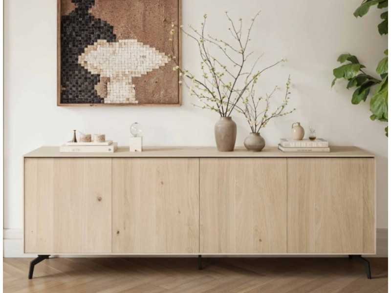 Design sideboard in oak wood with steel bases - AUDE