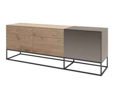 Designer sideboard in oak, porcelain and lacquered steel base - ARMANI