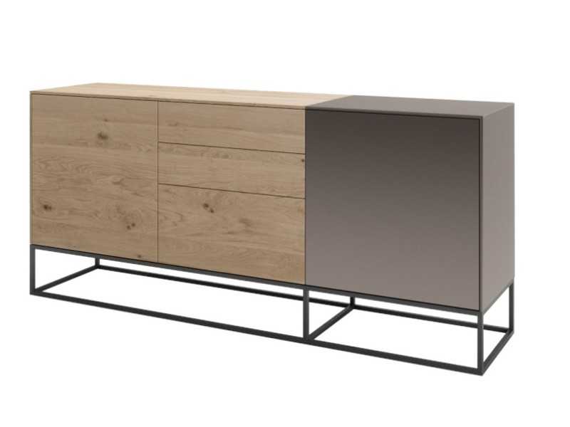 Buffet design en chêne, porcelaine et piètement en acier laqué - ARMANI