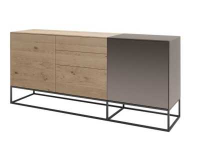 Designer sideboard in oak, porcelain and lacquered steel base - ARMANI