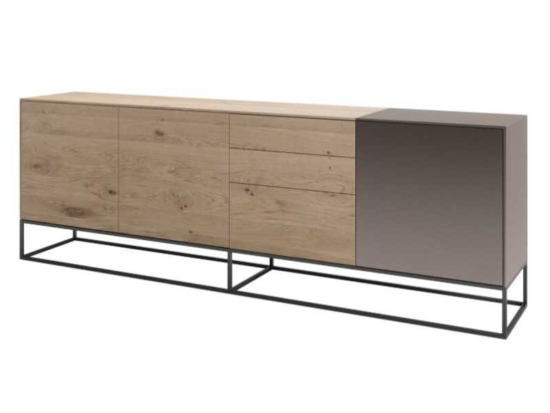 Designer sideboard in oak, porcelain and lacquered steel base - ARMANI