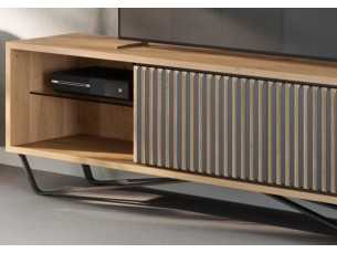 Designer TV cabinet in oak wood and steel base - ALDO L 2