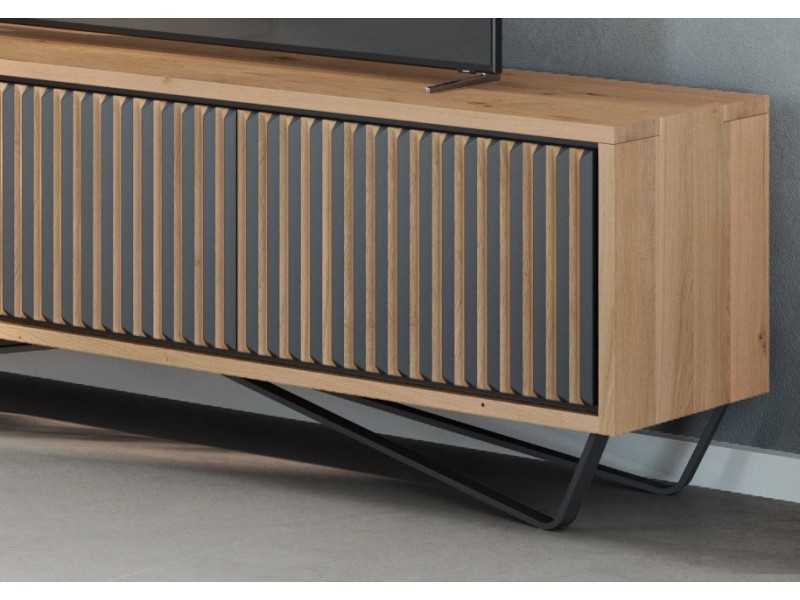 Designer TV cabinet in oak wood and steel base - ALDO L