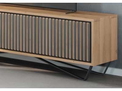 Meuble TV design en bois de chêne et piètement acier - ALDO L