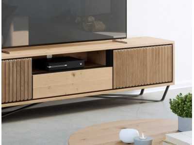 Designer TV cabinet in oak wood and steel base - ALDO XL