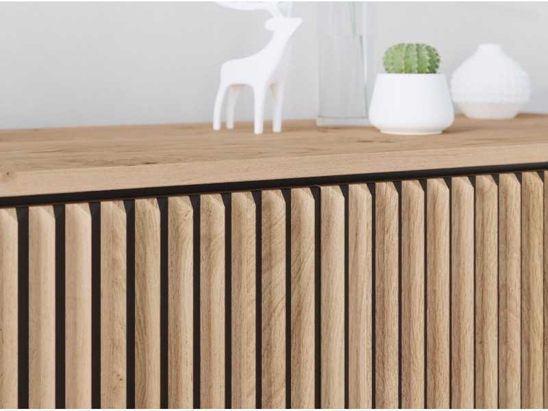 Designer TV cabinet in oak wood and steel base - ALDO XL