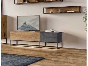 Designer TV cabinet in oak, porcelain and lacquered steel base - ARMANI L