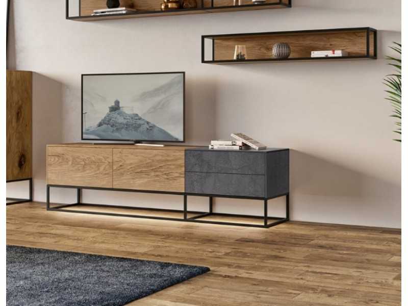 Designer TV cabinet in oak, porcelain and lacquered steel base - ARMANI L