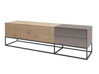 Meuble TV design en chêne, porcelaine et piètement en acier laqué - ARMANI L