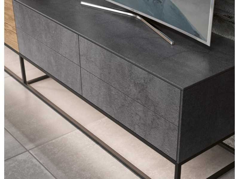 Designer TV cabinet in oak, porcelain and lacquered steel base - ARMANI L