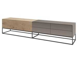 Designer TV cabinet in oak, porcelain and lacquered steel base - ARMANI XL 2