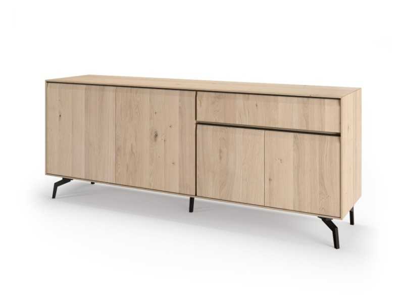 Design sideboard in oak wood with steel bases and exterior drawer - AUDE CAJÓN