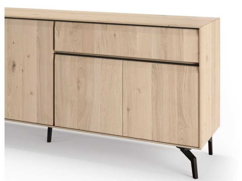 Design sideboard in oak wood with steel bases and exterior drawer - AUDE CAJÓN