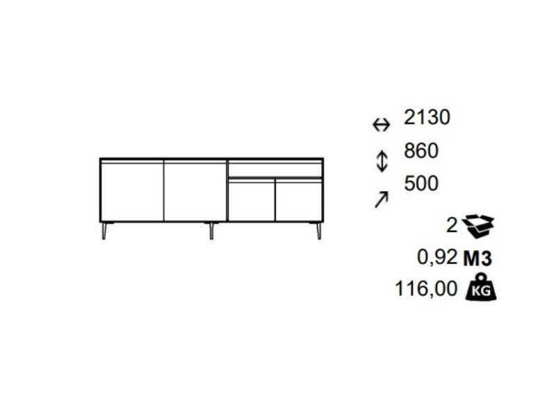 Buffet design en bois de chêne avec bases en acier et tiroir extérieur - AUDE CAJÓN