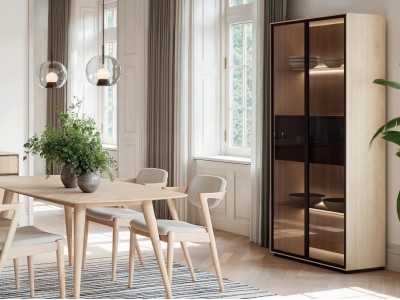 Oak design display case with glass doors and LED light - AUDE