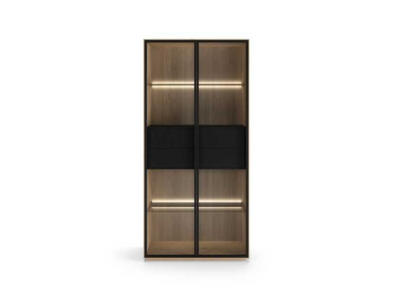 Oak design display case with glass doors and LED light - AUDE