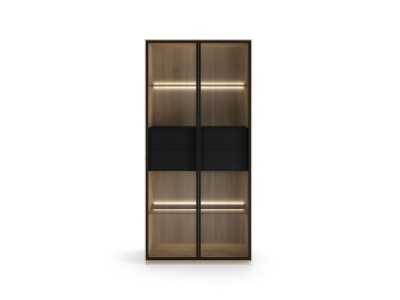 Vitrine design en chêne avec portes vitrées et éclairage LED - AUDE