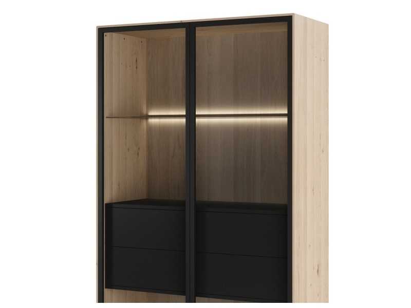 Oak design display case with glass doors and LED light - AUDE