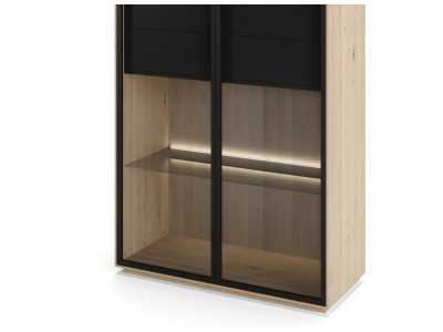 Oak design display case with glass doors and LED light - AUDE