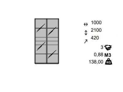 Oak design display case with glass doors and LED light - AUDE