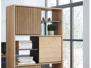 Shelf / bookcase in oak wood and steel base - ALDO 2