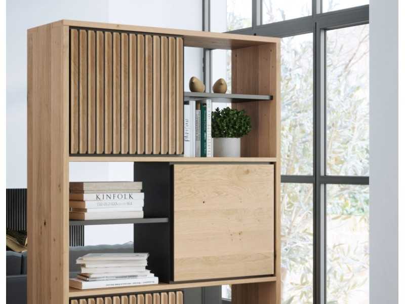 Shelf / bookcase in oak wood and steel base - ALDO