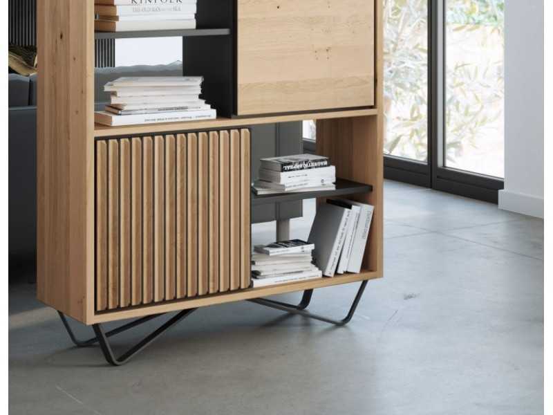 Shelf / bookcase in oak wood and steel base - ALDO