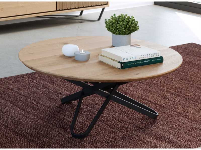 Table basse avec plateau en chêne et piètement en acier - ALDO