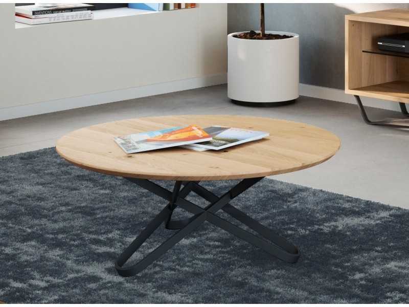 Table basse avec plateau en chêne et piètement en acier - ALDO
