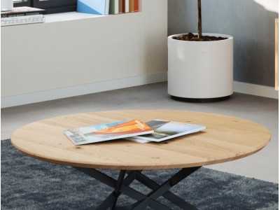 Table basse avec plateau en chêne et piètement en acier - ALDO