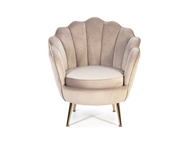 Vintage design armchair upholstered in beige velvet - ARIZONA BEIGE