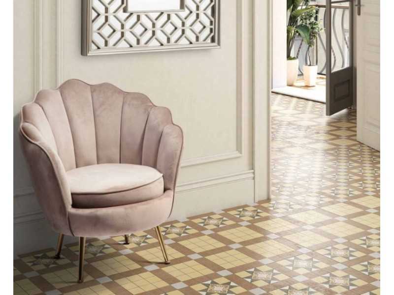 Fauteuil design vintage tapissé de velours beige - ARIZONA BEIGE