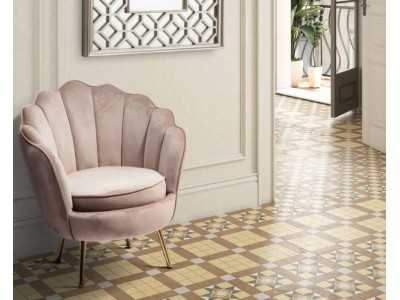 Vintage design armchair upholstered in beige velvet - ARIZONA BEIGE