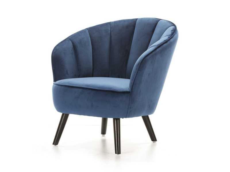 Fauteuil aux lignes arrondies tapissé de velours bleu - ANDENNE AZUL