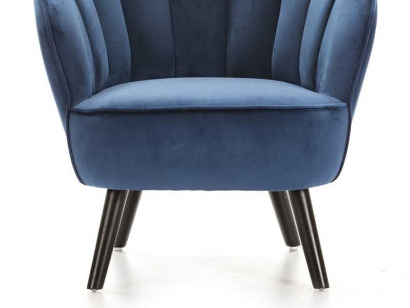 Armchair with rounded lines upholstered in blue velvet - ANDENNE AZUL
