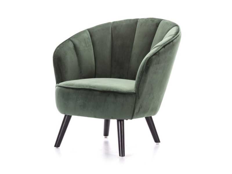 Fauteuil aux lignes arrondies tapissé de velours vert - ANDENNE VERDE