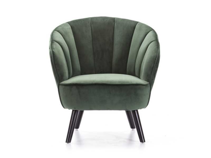 Fauteuil aux lignes arrondies tapissé de velours vert - ANDENNE VERDE